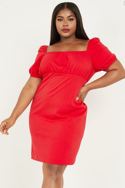 Curve Red Ruched Bust Dress